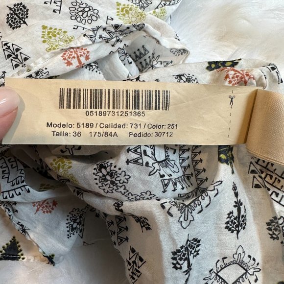 Massimo Dutti Tunic Top Popover V-Neck Boho Geometric Silk Blend Sheer Sz 4 5189 - Picture 3 of 13